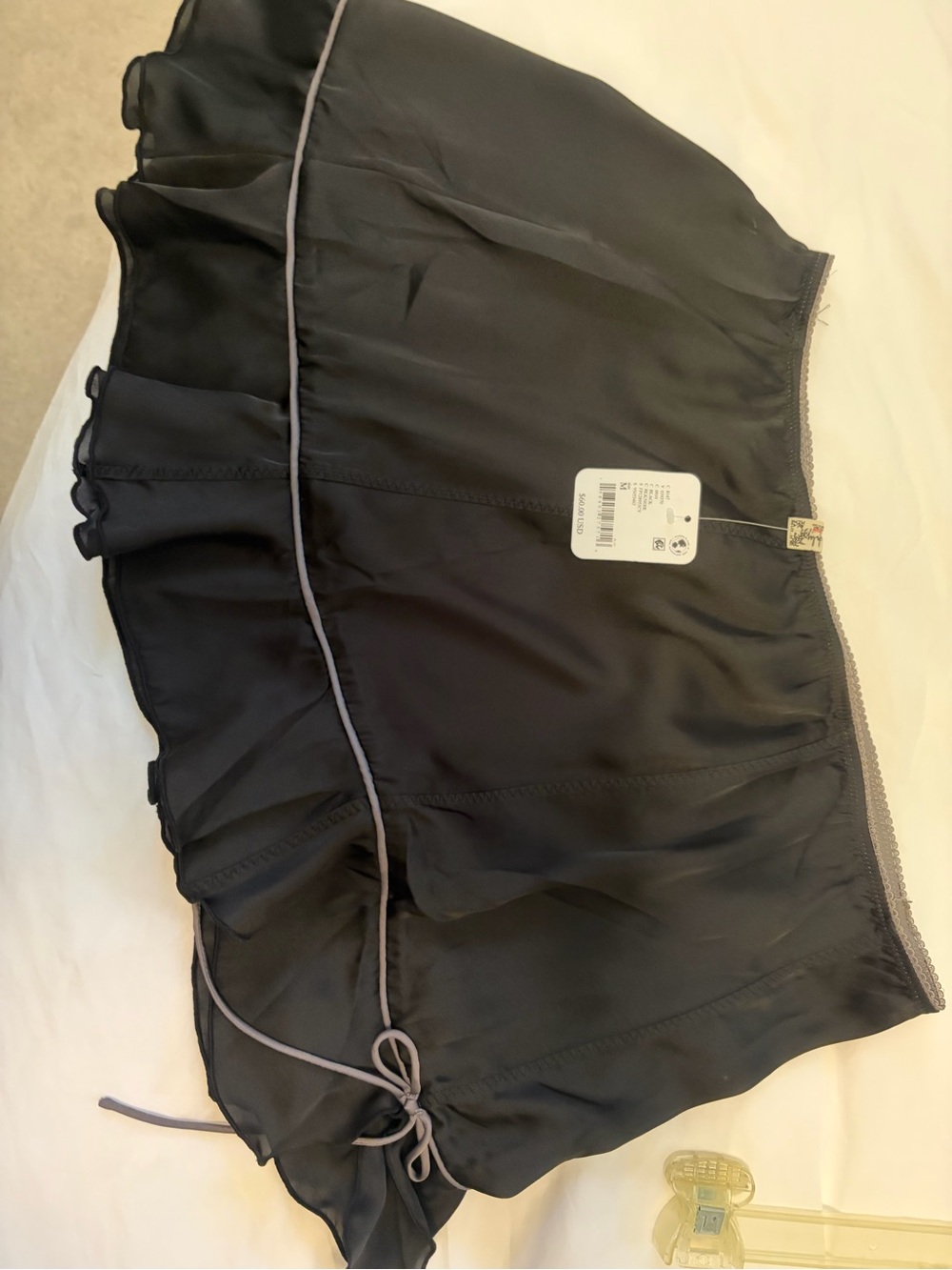 Free People Black Satin Ruffle Trim Skirt